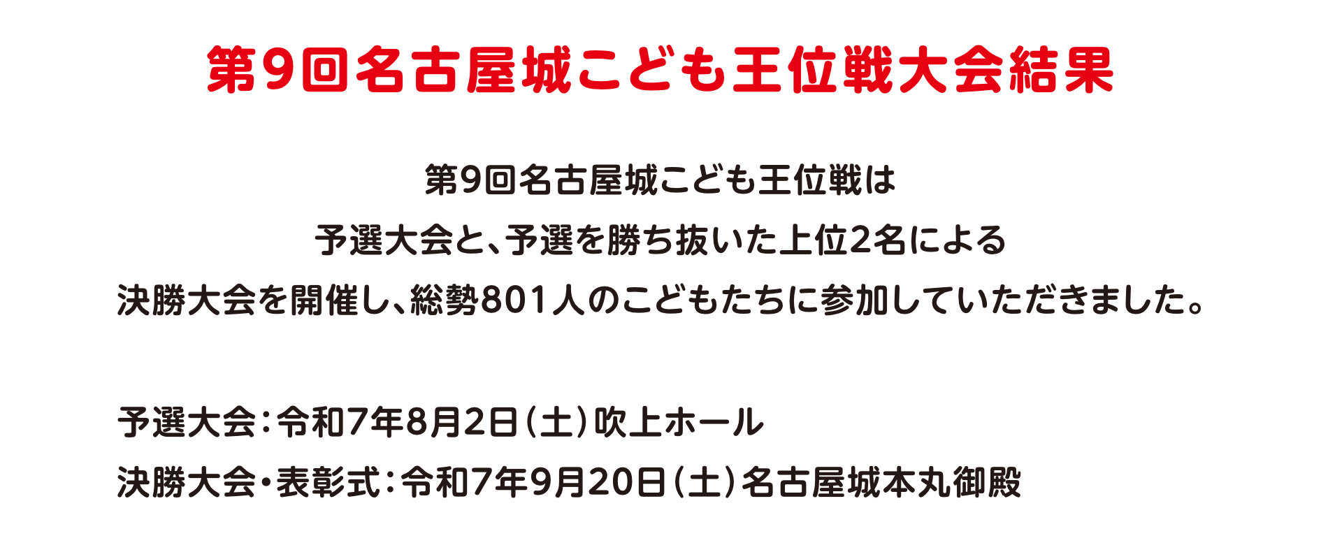 第9回名古屋城こども王位戦大会結果
